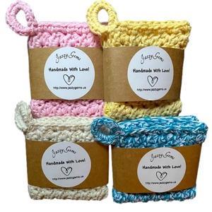 4 Crochet Washcloths Dishcloths with Hang Loop 100% Cotton - Made by me! 😊